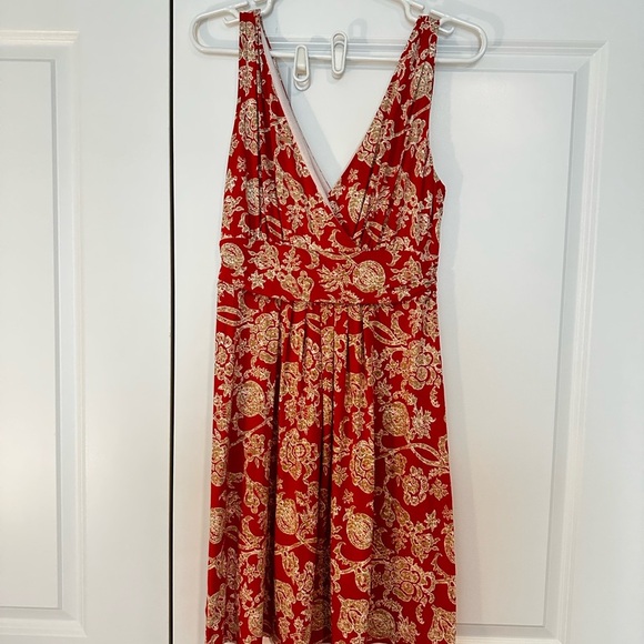Ann Taylor Swing Dress Medium M | Orange Tan floral Flowy Trapeze Casual EUC - Picture 5 of 5